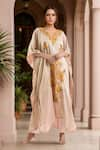 Buy_Samyukta Singhania_Cream Crepe Embroidery Resham V Neck Flower Kaftan _at_Aza_Fashions