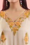 Samyukta Singhania_Cream Crepe Embroidery Resham V Neck Flower Kaftan _Online_at_Aza_Fashions