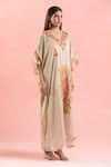 Samyukta Singhania_Cream Crepe Embroidery Thread V Neck Kaftan _Online_at_Aza_Fashions