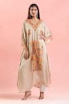 Buy_Samyukta Singhania_Cream Crepe Embroidery Thread V Neck Kaftan _Online_at_Aza_Fashions