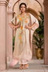 Buy_Samyukta Singhania_Cream Crepe Embroidery Resham Leaf Neck Kaftan _at_Aza_Fashions