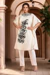 Buy_Samyukta Singhania_White Cotton Embroidery Round Neck Floral Placement Kaftan_at_Aza_Fashions