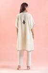 Shop_Samyukta Singhania_White Cotton Embroidery Round Neck Floral Placement Kaftan_at_Aza_Fashions