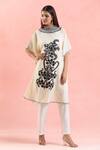 Shop_Samyukta Singhania_White Cotton Embroidery Round Neck Floral Placement Kaftan_Online_at_Aza_Fashions
