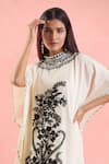 Samyukta Singhania_White Cotton Embroidery Round Neck Floral Placement Kaftan_at_Aza_Fashions