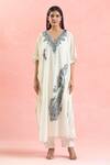 Samyukta Singhania White Cotton Embroidery Plunge Neck Paisley Kaftan Online at Aza Fashions Samyukta Singhania_White Cotton Embroidery Plunge Neck Paisley Kaftan_Online_at_Aza_Fashions