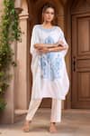 Buy_Samyukta Singhania_White Cotton Embroidery Boat Neck Bouquet Kaftan_at_Aza_Fashions