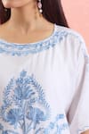 Buy_Samyukta Singhania_White Cotton Embroidery Boat Neck Bouquet Kaftan_Online_at_Aza_Fashions