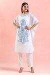 Shop_Samyukta Singhania_White Cotton Embroidery Boat Neck Bouquet Kaftan_Online_at_Aza_Fashions