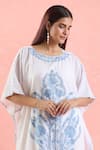 Buy_Samyukta Singhania_White Cotton Embroidery Boat Neck Bouquet Kaftan
