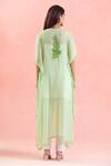 Shop_Samyukta Singhania_Green Georgette Embroidery Boat Neck Leaf Vine Kaftan_at_Aza_Fashions