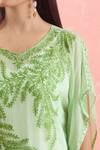 Buy_Samyukta Singhania_Green Georgette Embroidery Boat Neck Leaf Vine Kaftan
