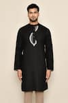 Buy_Arihant Rai Sinha_Black Polyester, Cotton Embroidery Thread Long Kurta_Online_at_Aza_Fashions