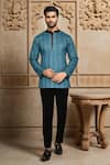 Buy_Arihant Rai Sinha_Blue Geometric Loop Button Placket Short Kurta _at_Aza_Fashions