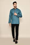 Arihant Rai Sinha_Blue Geometric Loop Button Placket Short Kurta _at_Aza_Fashions