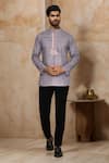 Buy_Arihant Rai Sinha_Grey Poly Cotton Embroidered Geometric Pattern Short Kurta _at_Aza_Fashions