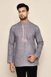 Arihant Rai Sinha_Grey Poly Cotton Embroidered Geometric Pattern Short Kurta _at_Aza_Fashions