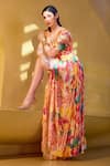 Mandira Wirk_Multi Color Chiffon Print Blossom Plunging V Neck Pleated Maxi Dress _Online_at_Aza_Fashions