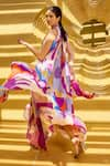 Shop_Mandira Wirk_Purple Chiffon Print Abstract Geometric Halter Neck Asymmetric Maxi Dress _at_Aza_Fashions