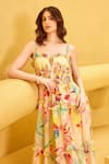 Buy_Mandira Wirk_Pink Cotton Crush Print Florid Square Neck Ruffle Tiered Maxi Dress _Online_at_Aza_Fashions