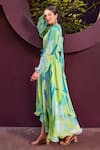 Mandira Wirk_Green Chiffon Print Abstract Geo Ruffled High Neck Low Maxi Dress _Online_at_Aza_Fashions