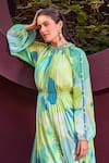 Buy_Mandira Wirk_Green Chiffon Print Abstract Geo Ruffled High Neck Low Maxi Dress _Online_at_Aza_Fashions