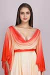 Buy_Mandira Wirk_Red Chiffon Ombre Draped Cowl V Neck Flutter Sleeves Gown _Online_at_Aza_Fashions