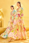 Shop_Mandira Wirk_Multi Color Chiffon Print Floret Sweetheart Neck Cutout Detail Maxi Dress _Online_at_Aza_Fashions