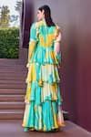 Shop_Mandira Wirk_Multi Color Chiffon Print Ambrosia Plunging V Neck Frilly Layered Maxi Dress _at_Aza_Fashions