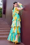 Buy_Mandira Wirk_Multi Color Chiffon Print Ambrosia Plunging V Neck Frilly Layered Maxi Dress _Online_at_Aza_Fashions