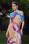 Buy_Mandira Wirk_Multi Color Armani Satin Print Abstract Swirl One Shoulder Neck Maxi Dress _Online_at_Aza_Fashions