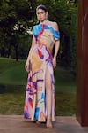 Shop_Mandira Wirk_Multi Color Armani Satin Print Abstract Swirl One Shoulder Neck Maxi Dress _Online_at_Aza_Fashions