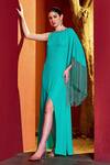 Buy_Mandira Wirk_Blue Georgette Solid Boat Neck Fringed One Sleeves Maxi Dress _at_Aza_Fashions