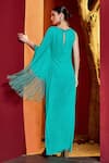 Shop_Mandira Wirk_Blue Georgette Solid Boat Neck Fringed One Sleeves Maxi Dress _at_Aza_Fashions