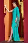 Buy_Mandira Wirk_Blue Georgette Solid Boat Neck Fringed One Sleeves Maxi Dress _Online_at_Aza_Fashions