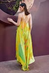 Shop_Mandira Wirk_Green Lurex Georgette Print Abstract Glittery Striped Backless Maxi Dress _at_Aza_Fashions