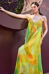 Buy_Mandira Wirk_Green Lurex Georgette Print Abstract Glittery Striped Backless Maxi Dress _Online_at_Aza_Fashions