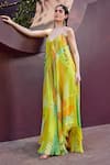 Shop_Mandira Wirk_Green Lurex Georgette Print Abstract Glittery Striped Backless Maxi Dress _Online_at_Aza_Fashions