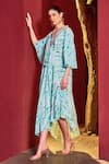 Buy_Mandira Wirk_Blue Viscose Crepe Print Bloom Helix V Neck Asymmetric Kaftan _Online_at_Aza_Fashions