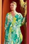 Mandira Wirk_Green Viscose Crepe Print Bloom Petal V Neck Kaftan _Online_at_Aza_Fashions