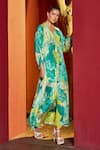 Shop_Mandira Wirk_Green Viscose Crepe Print Bloom Petal V Neck Kaftan _Online_at_Aza_Fashions