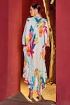 Shop_Mandira Wirk_Blue Viscose Crepe Printed Floral V Neck Kaftan Dress _at_Aza_Fashions