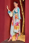 Mandira Wirk_Blue Viscose Crepe Printed Floral V Neck Kaftan Dress _Online_at_Aza_Fashions