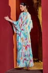 Shop_Mandira Wirk_Blue Chiffon Printed Florette V Neck Kaftan Dress _at_Aza_Fashions