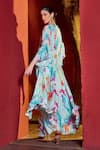 Shop_Mandira Wirk_Blue Chiffon Printed Florette V Neck Kaftan Dress _Online_at_Aza_Fashions