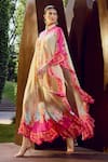 Buy_Mandira Wirk_Pink Chiffon Printed Floral Mandarin Collar Placement Kaftan _Online_at_Aza_Fashions