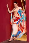 Buy_Mandira Wirk_Multi Color Armani Satin Printed Abstract Asymmetric Dress _at_Aza_Fashions