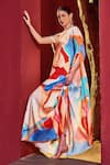 Shop_Mandira Wirk_Multi Color Armani Satin Printed Abstract Asymmetric Dress _Online_at_Aza_Fashions