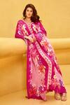 Shop_Mandira Wirk_Purple Viscose Crepe Printed Floral V Neck Placement Kaftan Dress With Belt _Online_at_Aza_Fashions