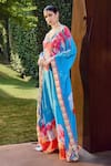 Mandira Wirk_Blue Viscose Crepe Printed Vibrant Floral V Neck Kaftan _at_Aza_Fashions